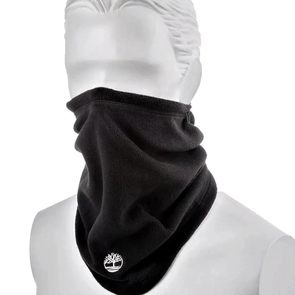 New! $48 Timberland Fleece Neck Gaiter! One Size Black With White Tree Logo